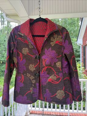Patty Kim Quilted Reversible Blazer in Purple, Brown and Red